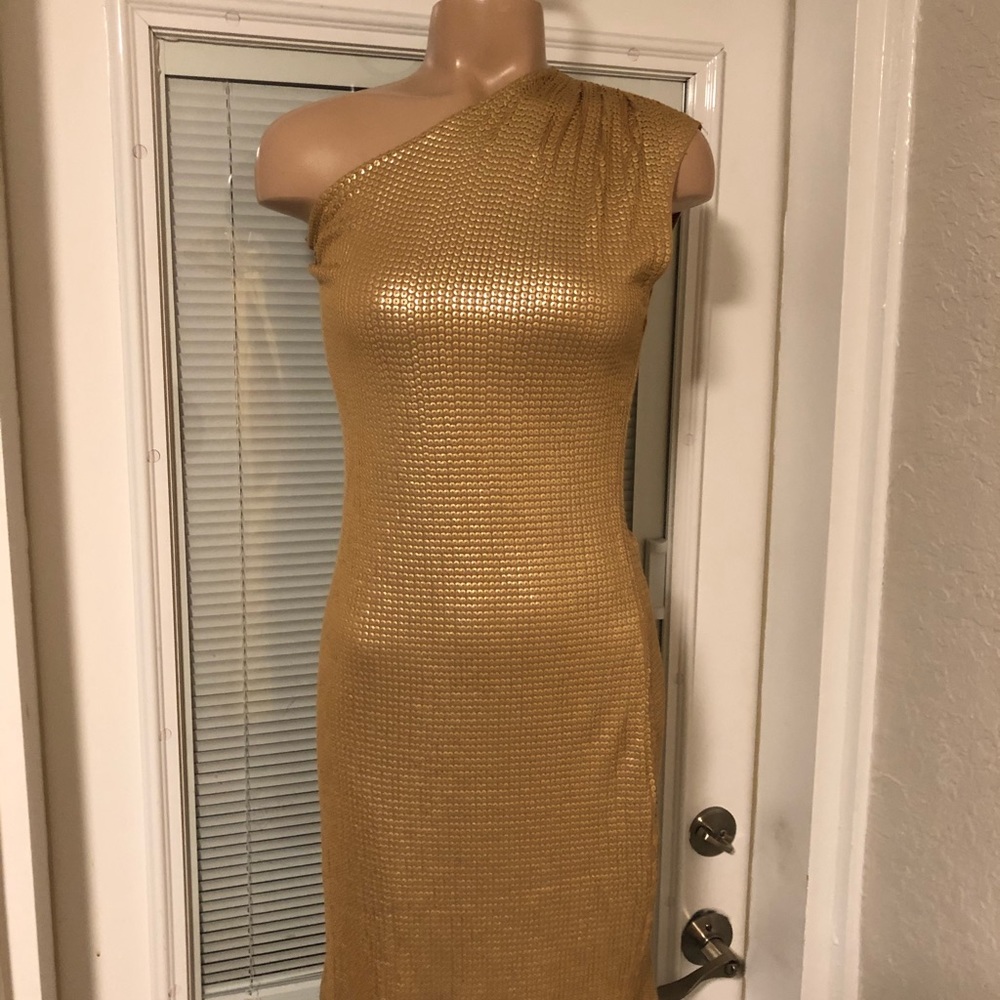 Michael Kors Gold sequin one shoulder DRESS XL L